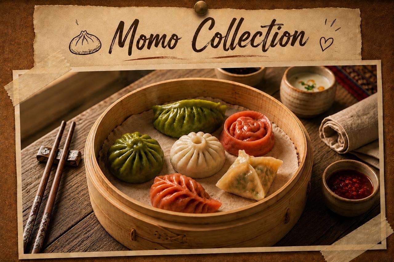A selection of TAFI momos in a bamboo steamer